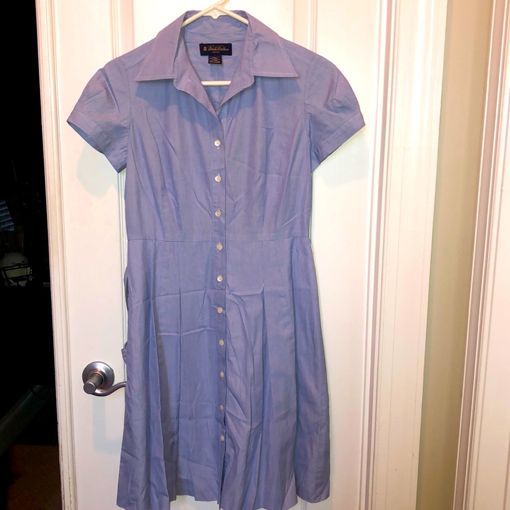 BROOKS BROTHERS PLEATED PINSTRIPE BUTTON DRESS 2P